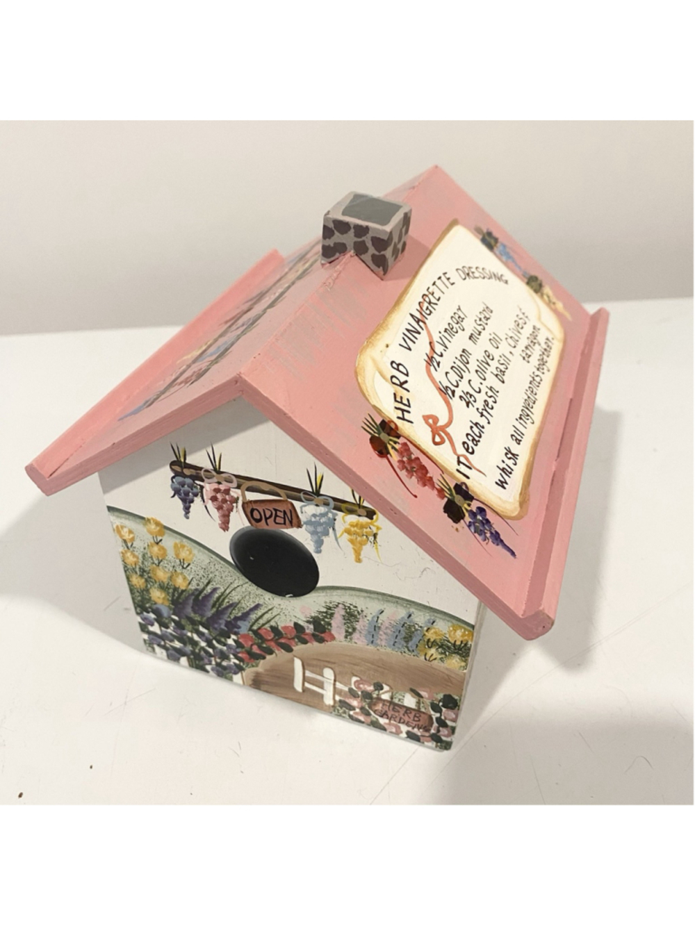 Vintage Kathy Hatch 1996 Hand Painted Birdhouse Recipe Box Wooden 3x5